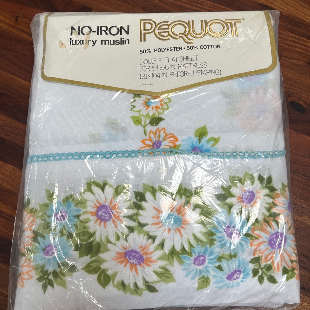 Vintage Deadstock by Pequot Floral Double Flat Sheet